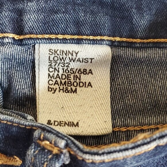 H&M Denim Jeans Womens Blue Skinny Low Waist Stretch Retro Size 27x32 - Picture 14 of 14